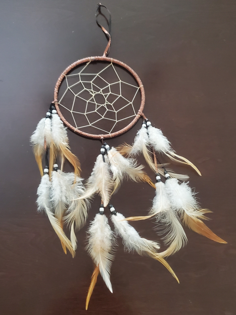 Boho White and Brown Feather Dreamcatcher Wall Hanging